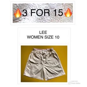 SHORTS LEE AT THE WAIST MOM WALKING CASUAL KHAKI SIZE 10 ELASTIC WAISTBAND